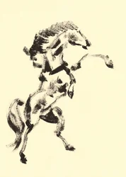 力強く前脚を上げる馬