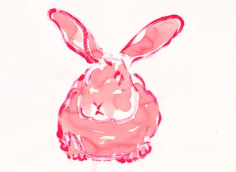 赤い水彩画のウサギ