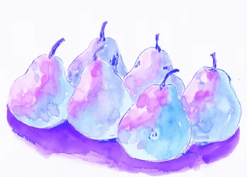 鮮やかな洋梨の静物画
