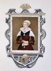 1825年に出版された「エリザベス女王の裁判所の回想録」からのレディジェーングレイ（1537〜54）「9日間の女王」の肖像（紙とトイレ、ガッシュ）
