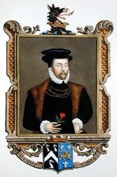 ロジャー・ノース卿（1530-1600）第2代ノース男爵の肖像（1825年に出版された「エリザベス女王の宮廷の回顧録」より）（紙に水彩・ガッシュ
