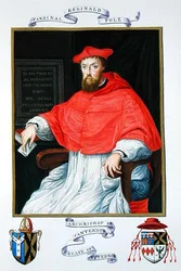 Reginald Pole (1500-58) カンタベリー大司教、ヴィテルボ公使の肖像（1825年に出版された「エリザベス女王の宮廷からの回想録」より）（紙に水彩、グワッシュ