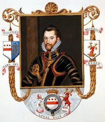 ウォルター・デブロー（1541-76）第1代エセックス伯爵の肖像（1825年に出版された「エリザベス女王の宮廷の回顧録」より）（紙に水彩・ガッシュ