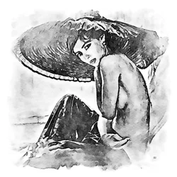 大きな帽子の女