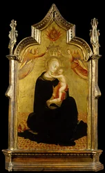 マドンナと天使と子供、カリフォルニア州。 1445-50。