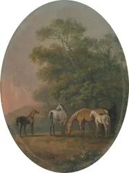 馬と子馬、1770-80年頃（金属に油彩）