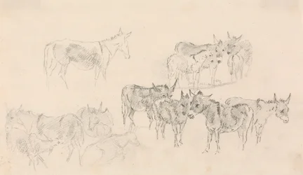 Studies of Donkeys   1444404   ja       japanese Successfully Translated  Original: Wooded Landscape With Mounted Peasants (ink, lead white, and gouache on paper mounted on canvas) Translat: Wooded Landscape With Mounted Peasants (ink, lead white, and goua
