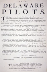 1773年12月7日、フィラデルフィアの愛国者たちがデラウェアの水先人たちにイギリスの茶船を相手にしないよう警告した布告のFacsmile(リトグラフ)