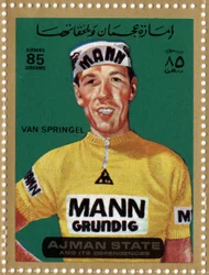 サイクリストのHerman Van Springel（Ne 1943）を描いたUAEの切手。