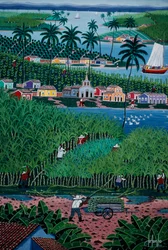 バイーア州、ブラジルの竹の収穫を描いた素朴派絵画