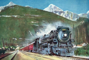 ロッキー山脈の麓のカナディアン・パシフィック鉄道