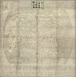 中国と近隣諸国の地図。 万里の長城などのランドマーク。 1645年付け。