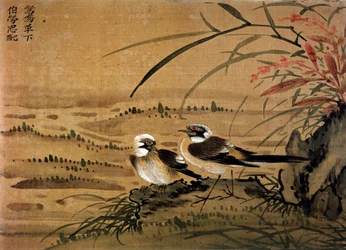 中国美術：鳥。16世紀の李游恩堅による絹絵。パリ、BN