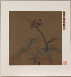 枝の上の鳥 （絹本、インク・彩色）