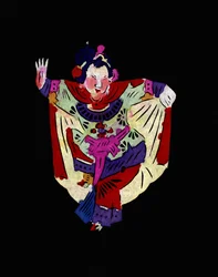 京劇の女性キャラクター、ダンサー。中国の民芸品である切り絵「簡子」、北京。