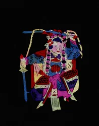 ブランコを持つ京劇の女性キャラクター。中国の民芸品である切り絵「簡子」。