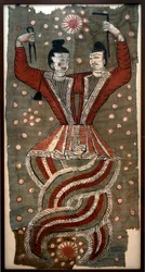 トルファンのアスタナ墓地の墓から出土した「伏羲」と「女媧」(絵絹)