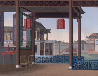 中国官吏の家、1800-05年頃（紙に不透明な水彩画）