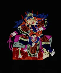 仮面をつけた京劇の男性キャラクター。中国の民芸品、京劇の仮面をつけた男性キャラクター。