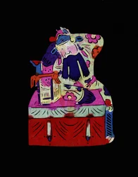 仮面をつけた京劇の男性キャラクター。中国の民芸品である画仙紙、レナード・デ・セルバ、中国、2006年。