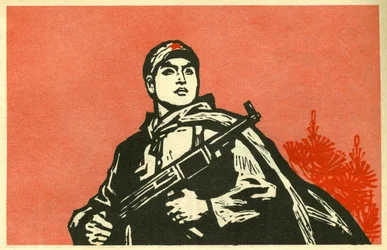 中華人民共和国の兵士の肖像。プロパガンダ・イラストレーション、『Manuel pour bien dessiner』所収、北京
