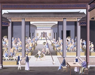 お茶をたたく、1800年頃（重い原産の紙にガッシュの絵）