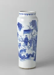 連続した風景の中の人物と一緒のロールワーゲン、c。 1635-50（塗装磁器）