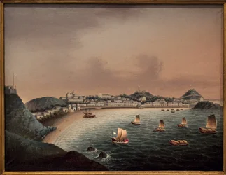 マカオ（中国）の厳格なルール。中国人画家による絵画、油彩・キャンバス、18世紀初頭。ロッテルダム（オランダ）の海洋博物館。