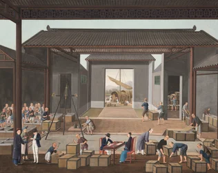 紅茶の製造風景、1820年頃（絹本、ボディカラー、金彩、紙）