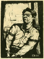 王羲之の捕虜。木版画、「中国戦時木版画1937-1945」所収、上海。