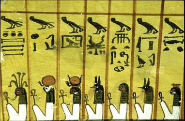 古代エジプト、壁画 インヘルクハウの墓、テーベ、貴族の墓、第20王朝、夜の12時間のうちの7時間（写真）