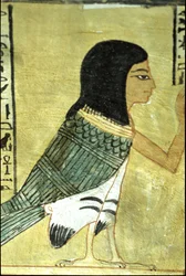 古代エジプト、壁画 インヘルクハウの墓、テーベ、貴族の墓、第20王朝、バまたはインヘルクハウの魂（写真）