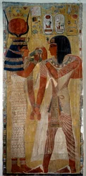 古代エジプトのアート。セティ1世と女神ハトホル、セティ1世の墓から出土（王の谷
