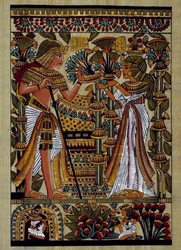 エジプト古代美術: ファラオへの供物。パピルス、新王国時代