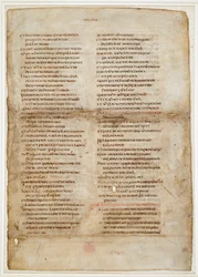 列王記の聖書の断片 (「Ceolfrith または Ceolfrid Bible」の「Greenwell リーフ」) (羊皮紙にインク)