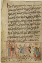Cotton Claudius B. IV、f.58v アングロサクソンの正義を示すシーン、（ベラム）のイラスト