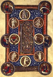 Lansdowne 420 fol.12v Psalm I イニシャル 