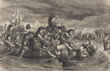The Wild Geese - ジャコバイトのアイルランド人兵士がリムリックからフランスに向けて出発（1691年） (Engraving)