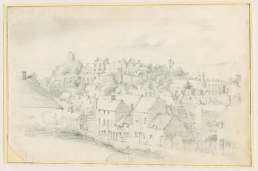 タットベリー-町、教会、城：鉛筆画、nd [？19セント]（図面）