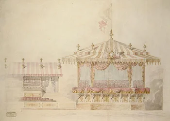 レビュースタンドのデザイン（鉛筆に水彩）