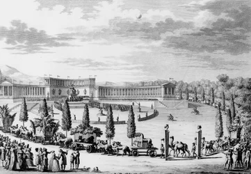 フランス革命。テルミドール・アン6世（1798年7月28日）の9日と10日に、執政官ナポレオン・ボナパルト（1769-1821）の命令により、フランスの科学・芸術のモニュメントが凱旋入場した際に行われたフェット（略奪作戦）。パリ。