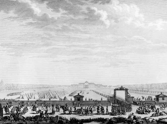フランス革命：1789年7月12日、ルイ15世広場に向けて出発する三月野戦の軍隊 パリ、革命史研究所の図書館