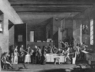 フランス革命と反革命運動。恐怖の年1793-1794年における革命委員会の内部。パリ、革命史研究所付属図書館