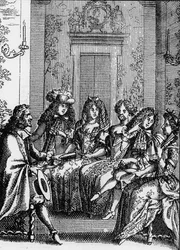 Jean Baptiste Poquelin dit Moliere（1622-1673）の戯曲「女性の学校の批評」（1663年）の一場面を表現したもの。