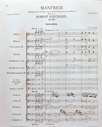 ドイツの作曲家ロベルト・シューマンの「マンフレッド」オープニングの楽譜（op.115）（印刷