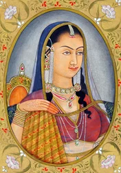 モグール王妃ジョダ・バイの細密画 インド アジア