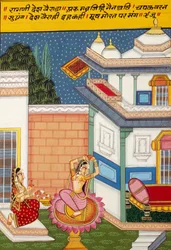紙に描かれた細密画、Ragini Desh Vairada、Nathdwara School