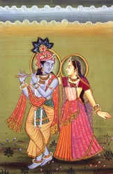 クリシュナ神と彼女の最も偉大な帰依者ラーダの絵画、インド
