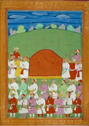 スルタンの妾たちの駕籠、シャー・アレムの宮廷。Niccolo Manucci（1638-1717）の「History of India from Tamertante to Orangreyb」に掲載されているインドとペルシャの細密画。BN、パリ。