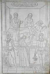 ヨハネス・デ・ケタムの「Fascilulus Medicinae」より患者を訪ねる医師（1490年頃）15～16世紀（木版画